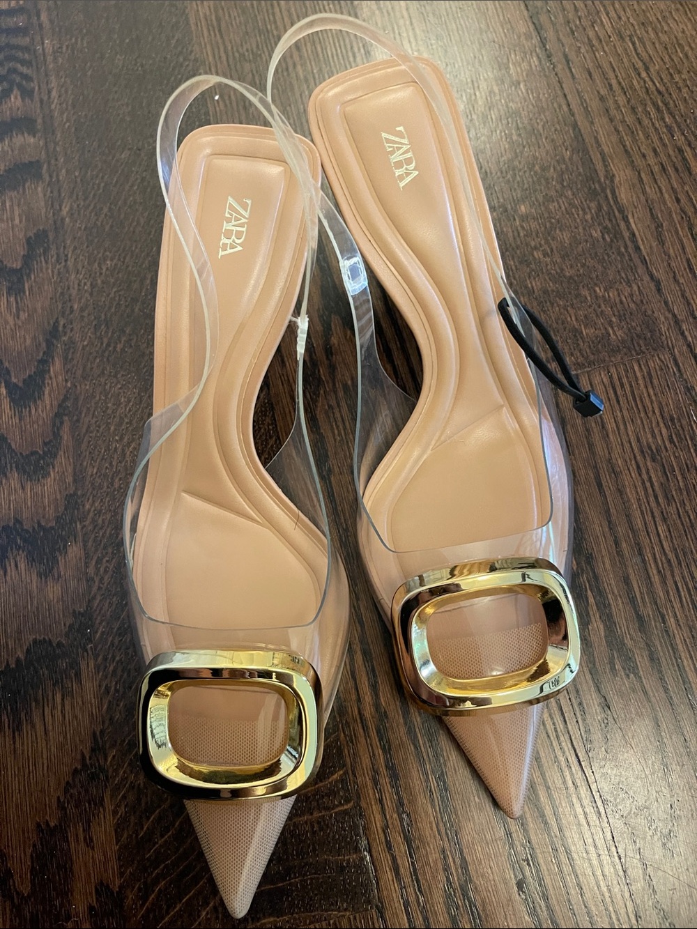 Zara Nude Pointed Slingback Mules with Gold Buckle - Picture 3 of 3